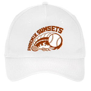 Vintage Phoenix Sunsets World Team Tennis twill cap with seamless 5-panel front and retro logo in white