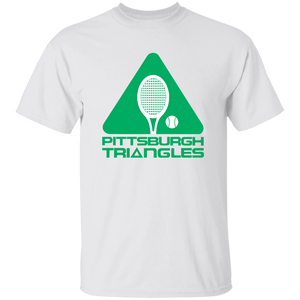 Vintage-style Pittsburgh Triangles WTT T-shirt with retro 1970s team logo graphic in white