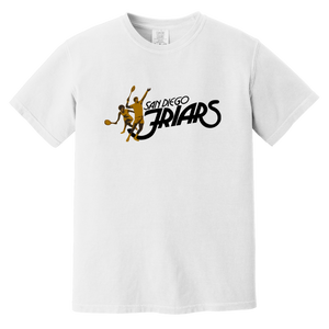 Vintage-style San Diego Friars WTT T-shirt with retro 1970s tennis team logo graphic in white