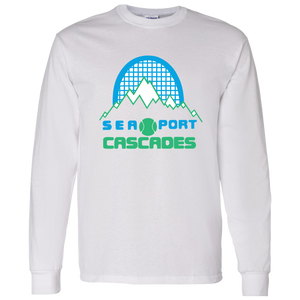 Retro Sea Port Cascades long sleeve shirt featuring vintage WTT tennis team logo in white