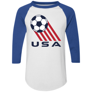 USA Soccer Team Raglan Shirt 3/4 Sleeve Colorblock color White/Royal Blue USA Soccer Team Raglan Shirt 3/4 Sleeve Colorblock color White/Royal Blue