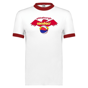 Pittsburgh Condors ABA T-shirt Ringer American Basketball Association Team Tee color White/Red Pittsburgh Condors ABA T-shirt Ringer American Basketball Association Team Tee color White/Red