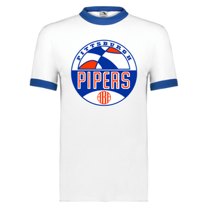 Pittsburgh Pipers T-shirt Rarified Ringer ABA Basketball color White/Royal Blue Pittsburgh Pipers T-shirt Rarified Ringer ABA Basketball color White/Royal Blue