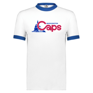 Washington Caps ABA Ringer T-shirt American Basketball Association Team Tee color White/Royal Blue Washington Caps ABA Ringer T-shirt American Basketball Association Team Tee color White/Royal Blue