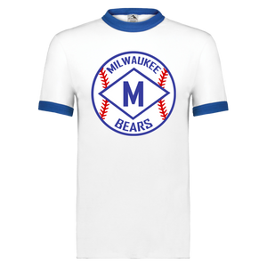 Milwaukee Bears T-shirt Rarified Ringer Negro League Baseball color White/Royal Blue Milwaukee Bears T-shirt Rarified Ringer Negro League Baseball color White/Royal Blue
