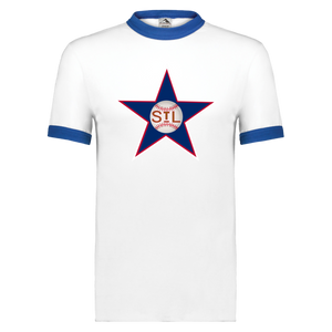 St. Louis Stars T-shirt Ringer Negro League Baseball color Heather White/Royal Blue St. Louis Stars T-shirt Ringer Negro League Baseball color Heather White/Royal Blue