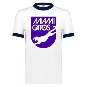 Miami Gatos T-shirt Ringer NASL Soccer color White/Navy Miami Gatos T-shirt Ringer NASL Soccer color White/Navy