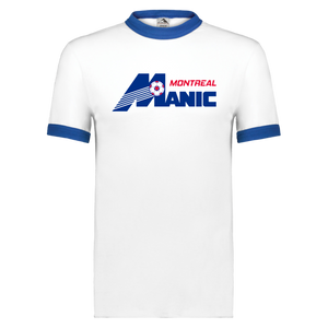 Montreal Manic T-shirt Ringer NASL Soccer color White/Royal Blue Montreal Manic T-shirt Ringer NASL Soccer color White/Royal Blue