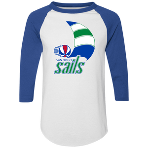 San Diego Sails Raglan Shirt ABA Basketball color White/Royal Blue San Diego Sails Raglan Shirt ABA Basketball color White/Royal Blue