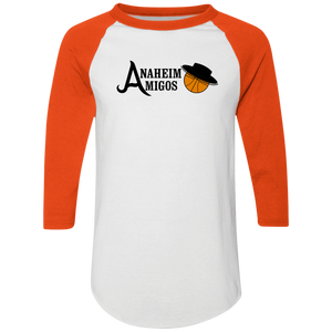 Anaheim Amigos Raglan Shirt 3/4 Sleeve ABA Basketball Team color White/Orange Anaheim Amigos Raglan Shirt 3/4 Sleeve ABA Basketball Team color White/Orange