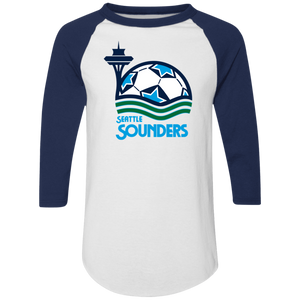 Seattle Sounders Raglan Shirt NASL Soccer color White/Navy Blue Seattle Sounders Raglan Shirt NASL Soccer color White/Navy Blue