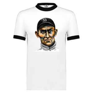 Ty Cobb Ringer T-shirt MLB Detroit Tigers Hall of Fame Player Art Illustration color White/Black Ty Cobb Ringer T-shirt MLB Detroit Tigers Hall of Fame Player Art Illustration color White/Black