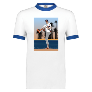 Nolan Ryan Ringer T-shirt MLB California Angels Pitcher Artwork color White/Royal Blue Nolan Ryan Ringer T-shirt MLB California Angels Pitcher Artwork color White/Royal Blue