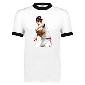 Nolan Ryan Ringer T-shirt MLB Baseball Pitcher Art Illustration California Angel color white/black Nolan Ryan Ringer T-shirt MLB Baseball Pitcher Art Illustration California Angel color white/black
