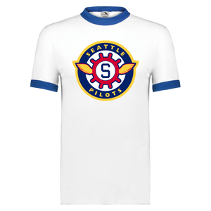 Seattle Pilots Ringer T-shirt MLB Baseball Team color White/Royal Blue Seattle Pilots Ringer T-shirt MLB Baseball Team color White/Royal Blue