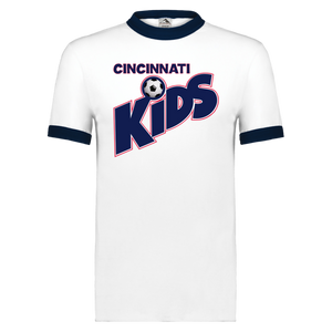 Cincinnati Kids Ringer T-shirt MISL Soccer color White/Navy Blue Cincinnati Kids Ringer T-shirt MISL Soccer color White/Navy Blue