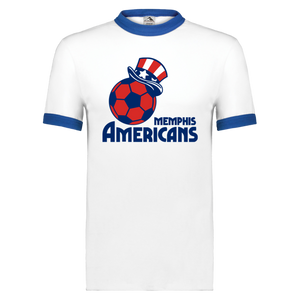 Memphis Americans Ringer T-shirt MISL Soccer color White/Royal Blue Memphis Americans Ringer T-shirt MISL Soccer color White/Royal Blue