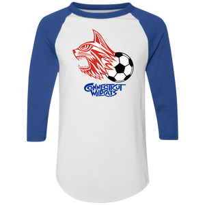 Connecticut Wildcats Raglan Shirt Colorblock ASL Soccer color White/Royal Blue Connecticut Wildcats Raglan Shirt Colorblock ASL Soccer color White/Royal Blue