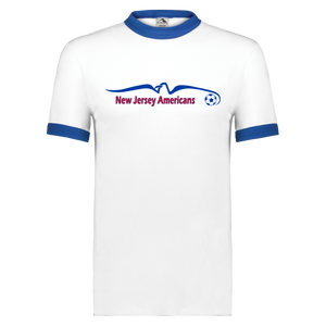 New Jersey Americans Ringer T-shirt ASL Soccer color White/Royal Blue New Jersey Americans Ringer T-shirt ASL Soccer color White/Royal Blue