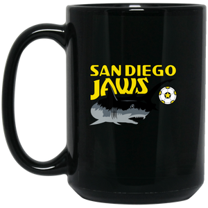 San Diego Jaws Mug 15 oz. Black Glossy Ceramic NASL Soccer San Diego Jaws Mug 15 oz. Black Glossy Ceramic NASL Soccer