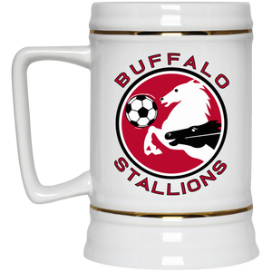 Buffalo Stallions Beer Mug Stein Ceramic 22 Oz. Capacity MISL Soccer Team color White