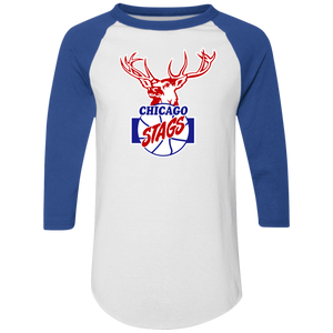 Chicago Stags Raglan Shirt 3/4 Sleeve NBA Basketball Team color White/Royal Blue Chicago Stags Raglan Shirt 3/4 Sleeve NBA Basketball Team color White/Royal Blue