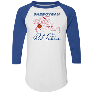 Sheboygan Redskins Raglan Shirt 3/4 Sleeve NBA Basketball Team color White/Royal Blue Sheboygan Redskins Raglan Shirt 3/4 Sleeve NBA Basketball Team color White/Royal Blue