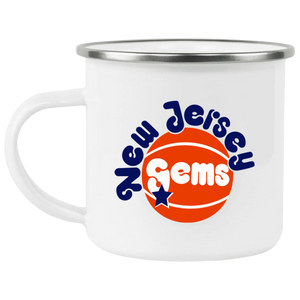 New Jersey Gems Camping Mug 12 oz. Enamel Women's Pro Basketball League Team color White New Jersey Gems Camping Mug 12 oz. Enamel Women's Pro Basketball League Team color White