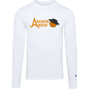 Anaheim Amigos ABA Basketball Team Long Sleeve Shirt Crewneck 100% Cotton Fabric color White Anaheim Amigos ABA Basketball Team Long Sleeve Shirt Crewneck 100% Cotton Fabric color White