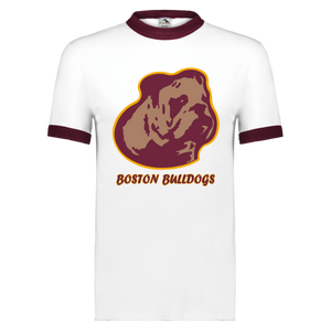 Boston Bulldogs Ringer T-shirt NFL Football Team Fan Apparel color White/Maroon Boston Bulldogs Ringer T-shirt NFL Football Team Fan Apparel color White/Maroon
