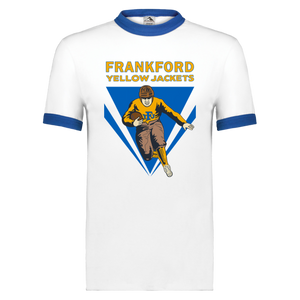 Frankford Yellow Jackets Ringer T-shirt NFL Football Team Fan Apparel color White/Royal Blue Frankford Yellow Jackets Ringer T-shirt NFL Football Team Fan Apparel color White/Royal Blue