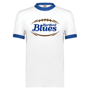 Hartford Blues Ringer T-shirt | NFL Football Team Fan Apparel color White/Royal Blue Hartford Blues Ringer T-shirt | NFL Football Team Fan Apparel color White/Royal Blue
