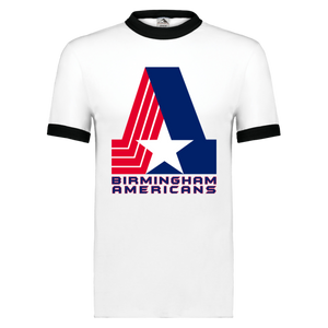 Birmingham Americans Ringer T-shirt WFL Football Team Logo color White/Black Birmingham Americans Ringer T-shirt WFL Football Team Logo color White/Black