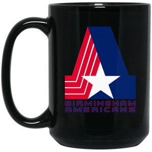 Birmingham Americans Mug 15 oz. Black Glossy Ceramic Drinkware WFL Football Team Logo Birmingham Americans Mug 15 oz. Black Glossy Ceramic Drinkware WFL Football Team Logo