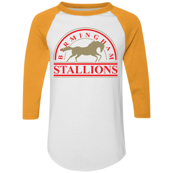 Birmingham Stallions USFL Colorblock Raglan 3/4 Sleeve Shirt in White/Gold