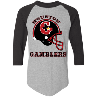 Houston Gamblers USFL Raglan Shirt 3/4 Sleeve Colorblock Helmet Detail in Athletic Heather/Black