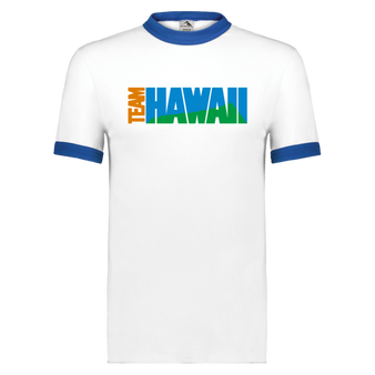 Team Hawaii T-shirt Ringer NASL Soccer color White/Royal Blue