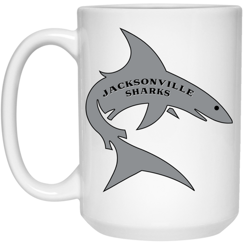 Jacksonville Sharks Mug 15 oz. White Glossy Ceramic | WFL Football Team