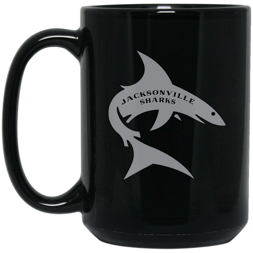 Jacksonville Sharks Mug 15 oz. Black Glossy Ceramic WFL Football Team
