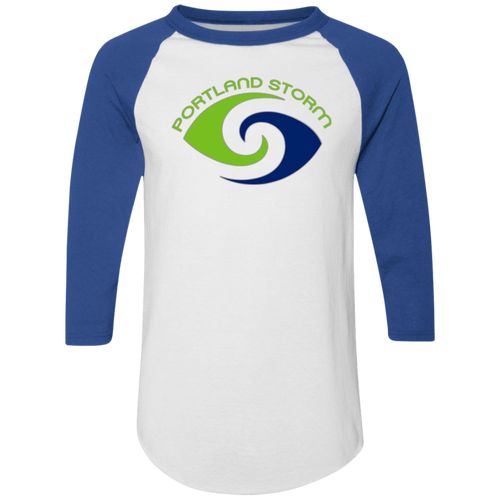 Portland Storm Raglan Shirt Colorblock | WFL Football Team color White/Royal Blue