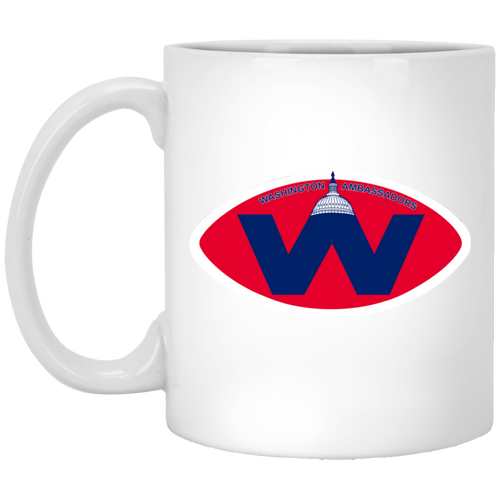 Washington Ambassadors Mug 11 oz. White Glossy Ceramic WFL Football Team