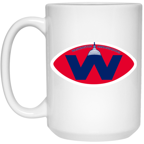 Washington Ambassadors Mug 15 oz. White Glossy Ceramic WFL Football Team