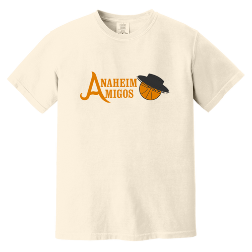 Anaheim Amigos T-shirt Heavyweight ABA Basketball Team Fan Apparel Tee color Ivory