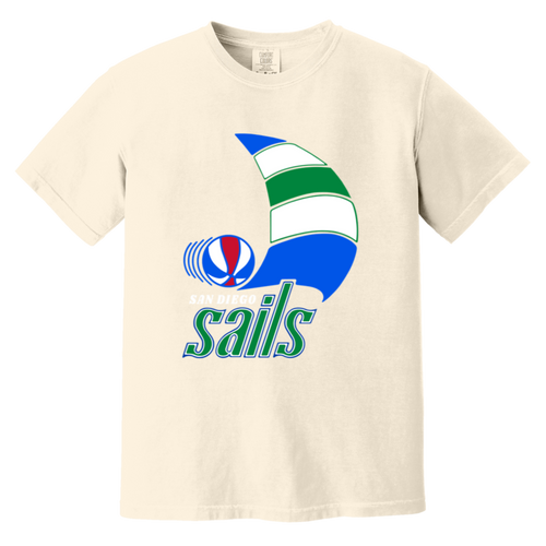 San Diego Sails T-shirt Heavyweight ABA Basketball Team Fan Apparel Tee color Ivory