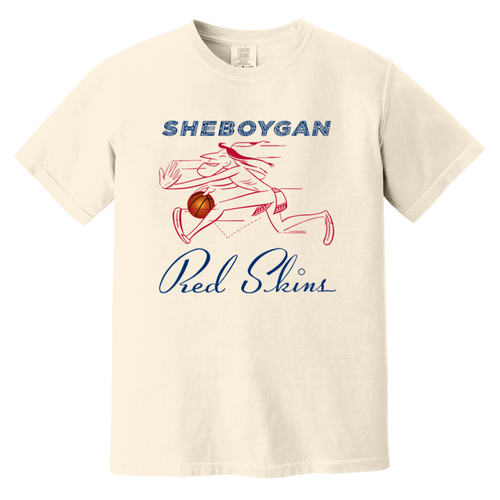 Sheboygan Redskins T-shirt Heavyweight NBA Basketball Team Fan Apparel Tee color Ivory