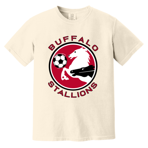 Buffalo Stallions T-shirt Heavyweight MISL Soccer Team Fan Apparel Tee color Ivory