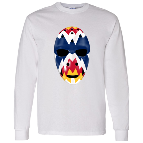 Colorado Rockies NHL Doug Favell Goalie Mask Long Sleeve Shirt color White