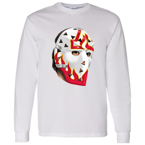 Atlanta Flames NHL Phil Myre Goalie Mask Long Sleeve Shirt color White