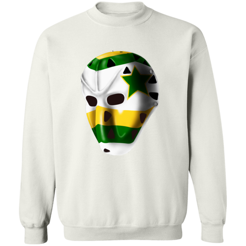 Minnesota North Stars NHL Gilles Meloche Goalie Mask Sweatshirt Crewneck Pullover color White