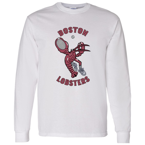 Vintage-style Boston Lobsters WTT long sleeve T-shirt with retro 1970s tennis team logo graphic in white